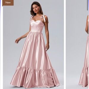 Elegant Pink Satin Maxi Dress